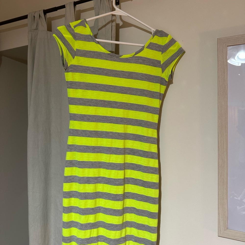 Velvet Torch Gray and Yellow Striped Mini Dress